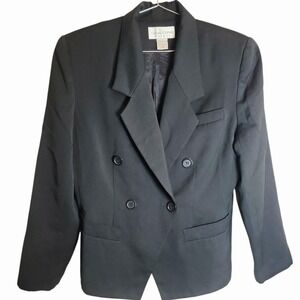 Vintage Casual Corner Petite Black Blazer 12P Double Breasted Career Jacket